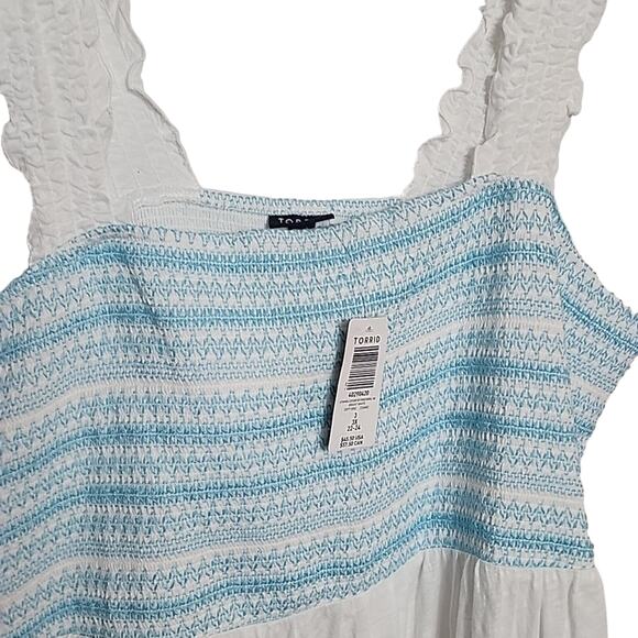 Torrid Bright White Cotton Modal Slub Square Neck Smocked Babydoll, NWT - Picture 3 of 7